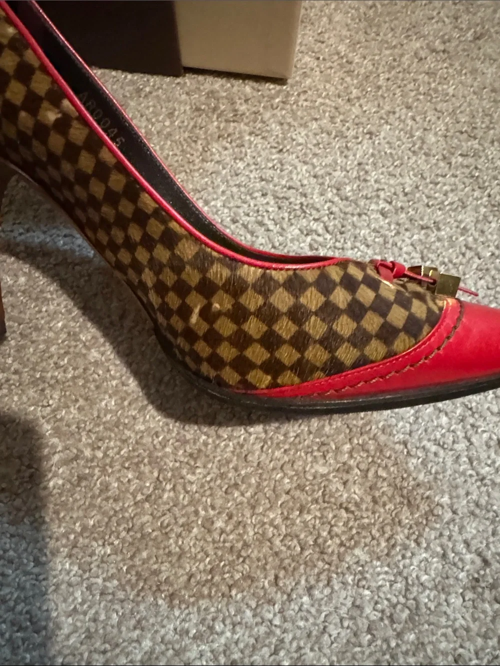 Louis Vuitton Red & Brown Damier Pointed Toe Bow Pumps size 35 - Picture 16 of 16